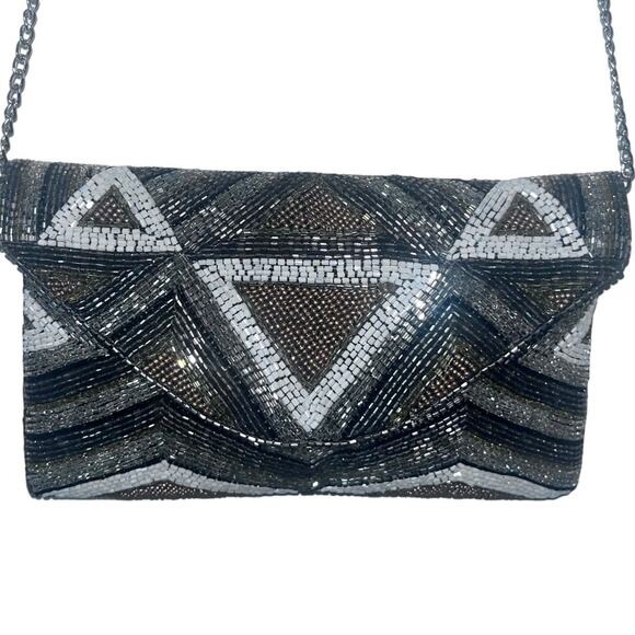 NWT B.Bag beaded crossbody purse with silver chain strap - Picture 1 of 8